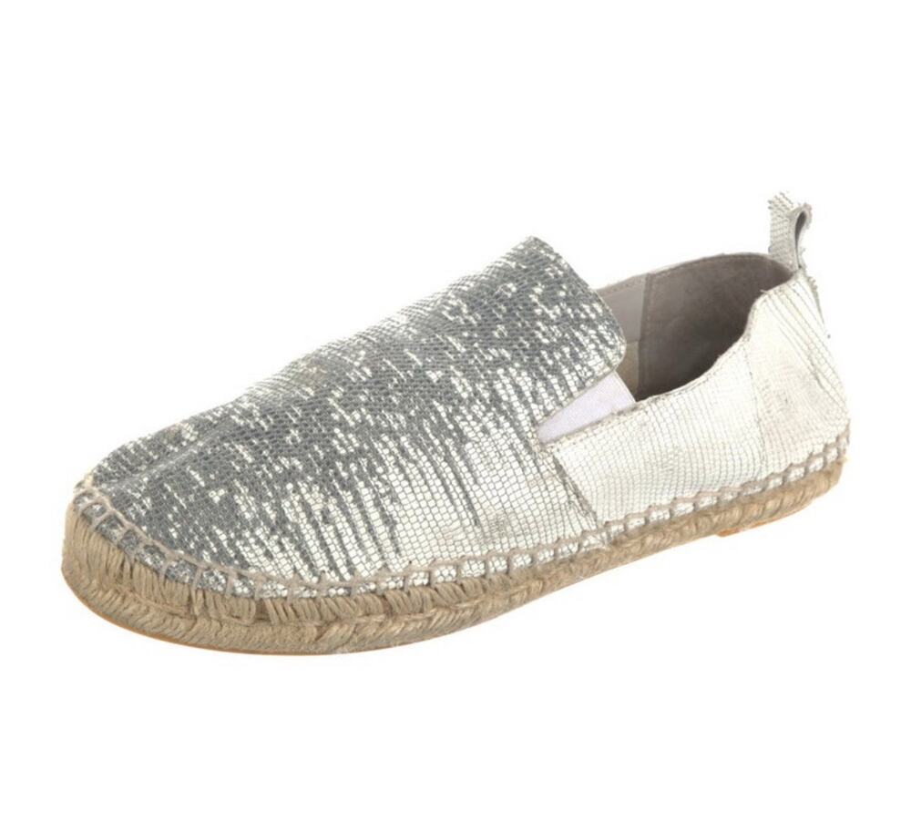 VINCE Robin Reptile Embossed White Silver Gray Espadrille Slip On Flat Size 7